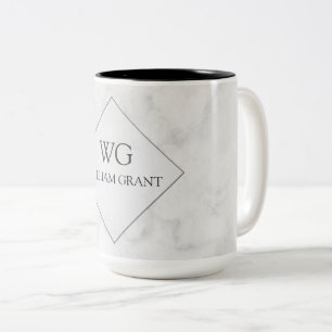 Luxe Minimalistischer Chic-weißes Marmormonogramm Zweifarbige Tasse