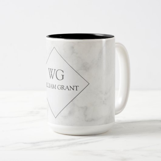 Luxe Minimalistischer Chic-weißes Marmormonogramm Zweifarbige Tasse (VorderseiteRechts)