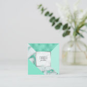Luxe Mint Marble Geometric Square Business Card Quadratische Visitenkarte (Stehend Vorderseite)