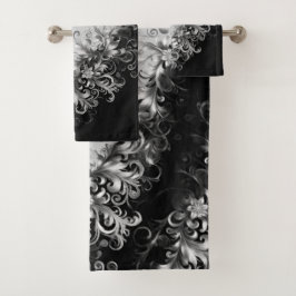 Luxe Monochrom Grau und Schwarz mit Silber Badhandtuch Set