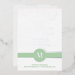 Luxe Monogram Chic Brautparty Green Silver Folieneinladung