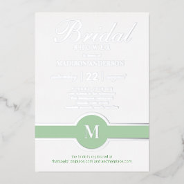 Luxe Monogram Chic Brautparty Green Silver Folieneinladung
