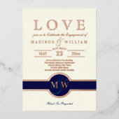 Luxe Monogram LIEBE Engagement Party Rose Gold Folieneinladung (Vorderseite)