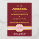 Luxe Monogram Modern Elegante Menu Burgundy Gold Folieneinladung (Vorderseite)