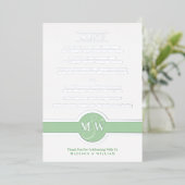 Luxe Monogram Modern Elegante Menu Green Silver Folieneinladung (Stehend vorne)