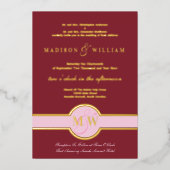 Luxe Monogram Modern Wedding Burgundy Gold Folieneinladung (Vorderseite)