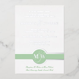 Luxe Monogram Modern Wedding Green Silberfolie Folieneinladung