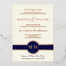 Luxe Monogram Modern Wedding Navy Rose Gold
