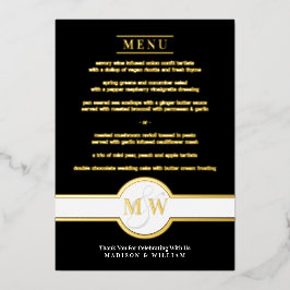 Luxe Monogram Modernes elegantes Menü Schwarz und  Folieneinladung