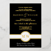 Luxe Monogram Modernes Hochzeitschwarz und Gold Fo Folieneinladung (Vorderseite)