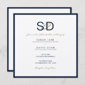 LUXE Monogram Navy Blue & White Weditation Einladu Einladung (Vorne/Hinten)