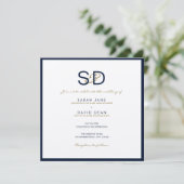 LUXE Monogram Navy Blue & White Weditation Einladu Einladung (Stehend Vorderseite)