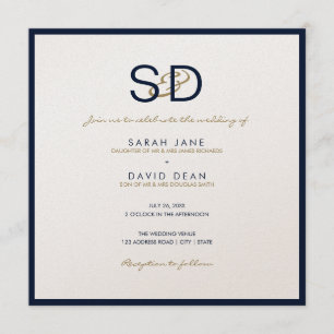 LUXE Monogram Navy Blue & White Weditation Einladu Einladung