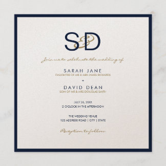 LUXE Monogram Navy Blue & White Weditation Einladu Einladung