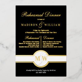 Luxe Monogram Probe Dinner Black and Gold Folieneinladung