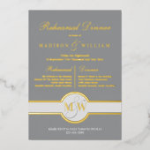 Luxe Monogram Probe Dinner Grau und Gold Folieneinladung (Vorderseite)