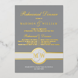 Luxe Monogram Probe Dinner Grau und Gold Folieneinladung