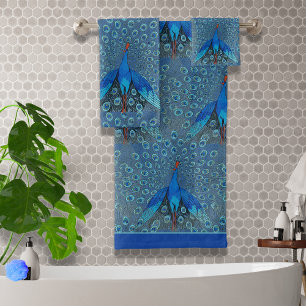 Luxe Monogram Turquoise Aquamarin Blue Peacock Pat Badhandtuch Set