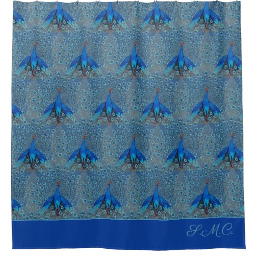 Luxe Monogram Turquoise Aquamarin Blue Peacock Pat Duschvorhang (Vorderseite)