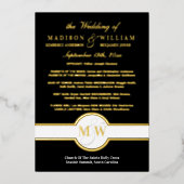 Luxe Monogram Wedding Program Black and Gold Folieneinladung (Vorderseite)