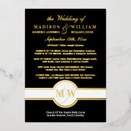 Luxe Monogram Wedding Program Black and Gold Folieneinladung