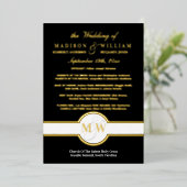 Luxe Monogram Wedding Program Black and Gold Folieneinladung (Stehend vorne)