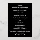 Luxe Monogram Wedding Program Black and Gold Folieneinladung (Rückseite)