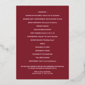 Luxe Monogram Wedding Program Burgundy Gold Folieneinladung (Rückseite)