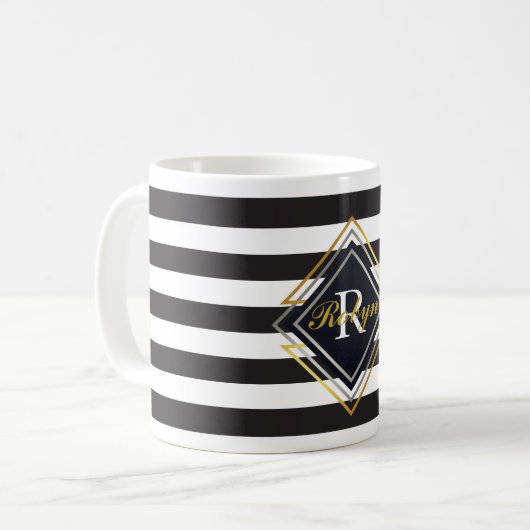 Luxe Monogramm-Streifen Kaffeetasse (Vorderseite Links)