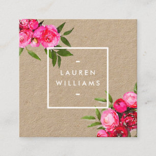 Luxe mutige Watercolor-Rosen auf Kraftpapier Quadratische Visitenkarte