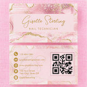 Luxe Nail Technician Blush Pink Gold Agate QR Code Visitenkarte