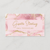 Luxe Nail Technician Blush Pink Gold Agate QR Code Visitenkarte (Vorderseite)