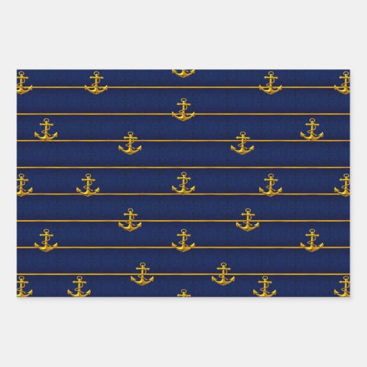 Luxe Nautical Navy und Gold Anchor Geschenkpapier Set (Vorderseite 2)