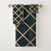 LUXE NAVY ABSTRAKT GOLD GRID BATH TOWEL SET (Insitu)