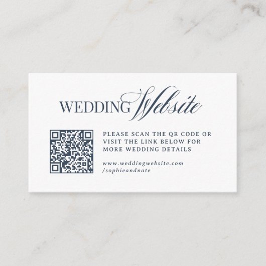 Luxe Navy Blau | Hochzeitswebsite QR Code Begleitkarte (Vorderseite)