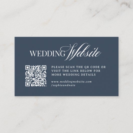 Luxe Navy Blau | Hochzeitswebsite QR Code Begleitkarte (Vorderseite)