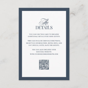 Luxe Navy Blau   QR-Code Hochzeitsgastdetails Begleitkarte