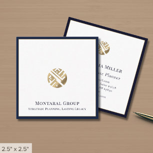 Luxe Navy Blue Border Gold Logo Quadratische Visitenkarte