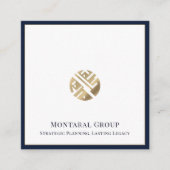 Luxe Navy Blue Border Gold Logo Quadratische Visitenkarte (Vorderseite)