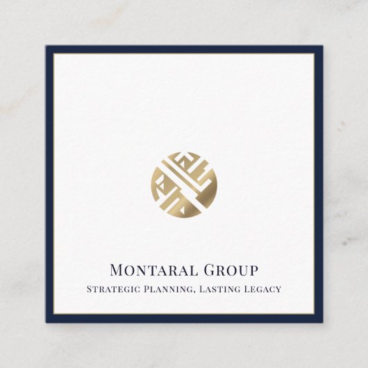 Luxe Navy Blue Border Gold Logo Quadratische Visitenkarte (Vorderseite)