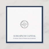 Luxe Navy Blue Border Silver Logo Quadratische Visitenkarte (Vorderseite)