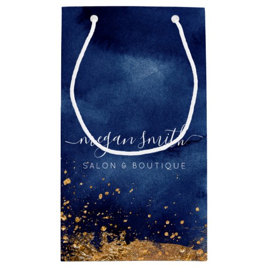 Luxe Navy Blue Gold Shopping Bag Geschenktasche Kleine Geschenktüte (Rückseite)