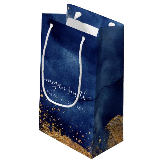 Luxe Navy Blue Gold Shopping Bag Geschenktasche Kleine Geschenktüte (Rückseite Schrägansicht)