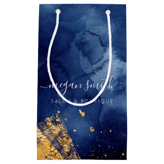 Luxe Navy Blue Gold Shopping Bag Geschenktasche Kleine Geschenktüte (Vorderseite)