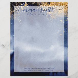 Luxe Navy Blue Gold Watercolor Moderne Briefbogen