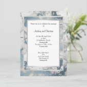 LUXE NAVY BLUE SILVER MARBLE WEDING INVITATION EINLADUNG (Stehend Vorderseite)