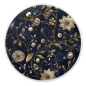 Luxe Navy Gold Blumenmuster Keramikknauf (Vorderseite)