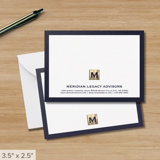 Luxe Navy Gold Business Note Card Mitteilungskarte