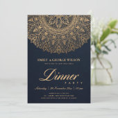 LUXE NAVY GOLD CLASSIC VERZIERT MANDALA DINNER PAR EINLADUNG (Stehend Vorderseite)