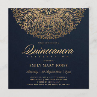 LUXE NAVY GOLD CLASSIC VERZIERT MANDALA QUINCEANER EINLADUNG